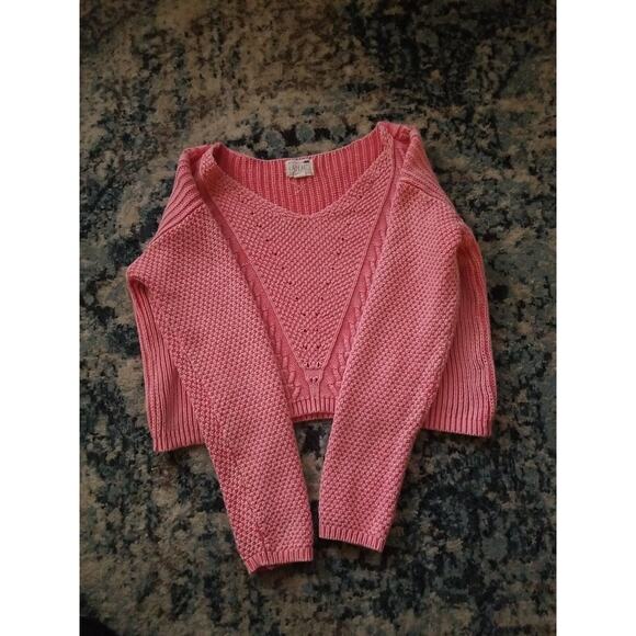 L.A. Hearts Tops - L.A. Hearts Women's Girls Sweater crop top Long Sleeve Knit Pink/Orange Size M